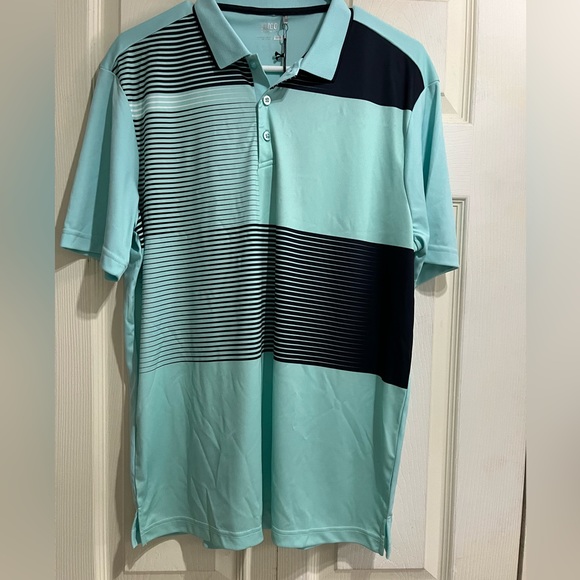 Sligo Mint/Navy Blue Striped Men’s Polo shirt in Size Medium - Picture 1 of 3